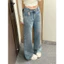 Quần jeans suông đính đá kèm nơ