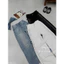 Quần jeans suông đính đá kèm nơ
