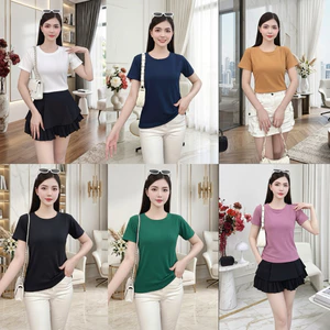 Áo cộc tay gân tăm nữ,co giãn 4 chiều vải mềm mịn,form dáng thanh lịch,màu sắc basic dễ mặc