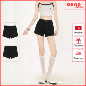 Quần short nữ cạp cao GRADPOPU ôm body tôn dáng chân dài gợi cảm màu jeans đen basic dễ phối đồ QS17