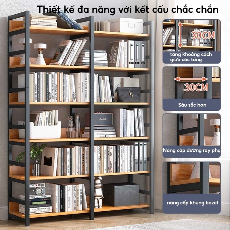 Bali Kệ Sách Sàn Đa Năng Khung Sắt Gỗ MDF Chịu Lực Nhiều Tầng Lắp Ghép Dễ Cho Phòng Khách Văn Phòng | BigBuy360 - bigbuy360.vn