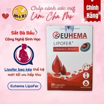 EuHema - Sắt Lipofer công nghệ sinh học (30 viên) tối ưu hấp thu bổ sung, sắt bà bầu, Folic Acid, B12, vitamin C