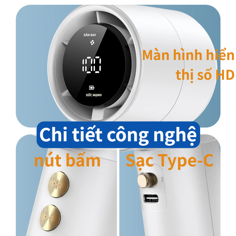Quạt cầm tay N68 gió siêu mạnh, điều chỉnh vô cấp 100 tốc độ, pin 5000mAh siêu bền, quạt mini di động chống nóng mùa hè