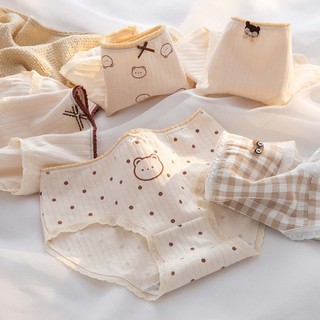 Quần lót cotton kháng khuẩn viền ren xinh xắn họa tiết đáng yêu cạp vừa co giãn linh hoạt DEVRI L120