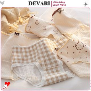 Quần lót cotton kháng khuẩn viền ren xinh xắn họa tiết đáng yêu cạp vừa co giãn linh hoạt DEVRI L120