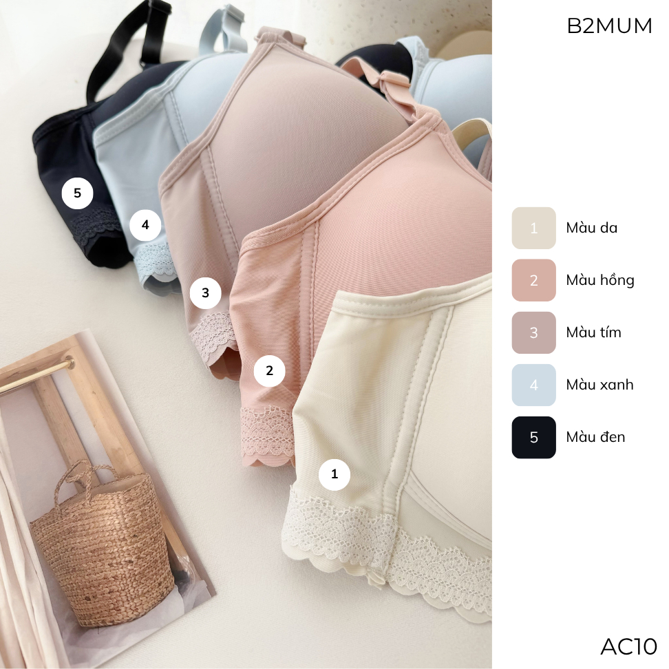 Áo Lót Bầu Mở Cúc Trước Cho Con Ti – Áo Ngực Bầu & Sau Sinh Không Gọng - Co Giãn Mềm Mại, Tặng Móc Nối AC10 B2MUM