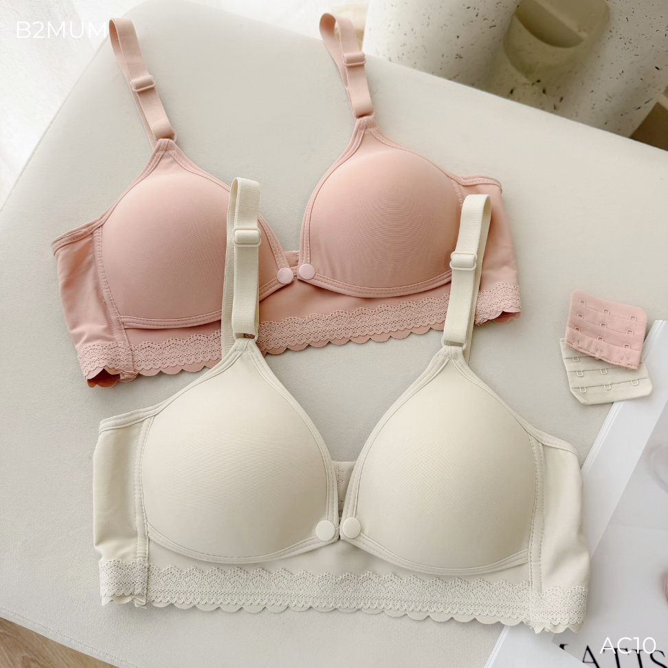 Áo Lót Bầu Mở Cúc Trước Cho Con Ti – Áo Ngực Bầu & Sau Sinh Không Gọng - Co Giãn Mềm Mại, Tặng Móc Nối AC10 B2MUM