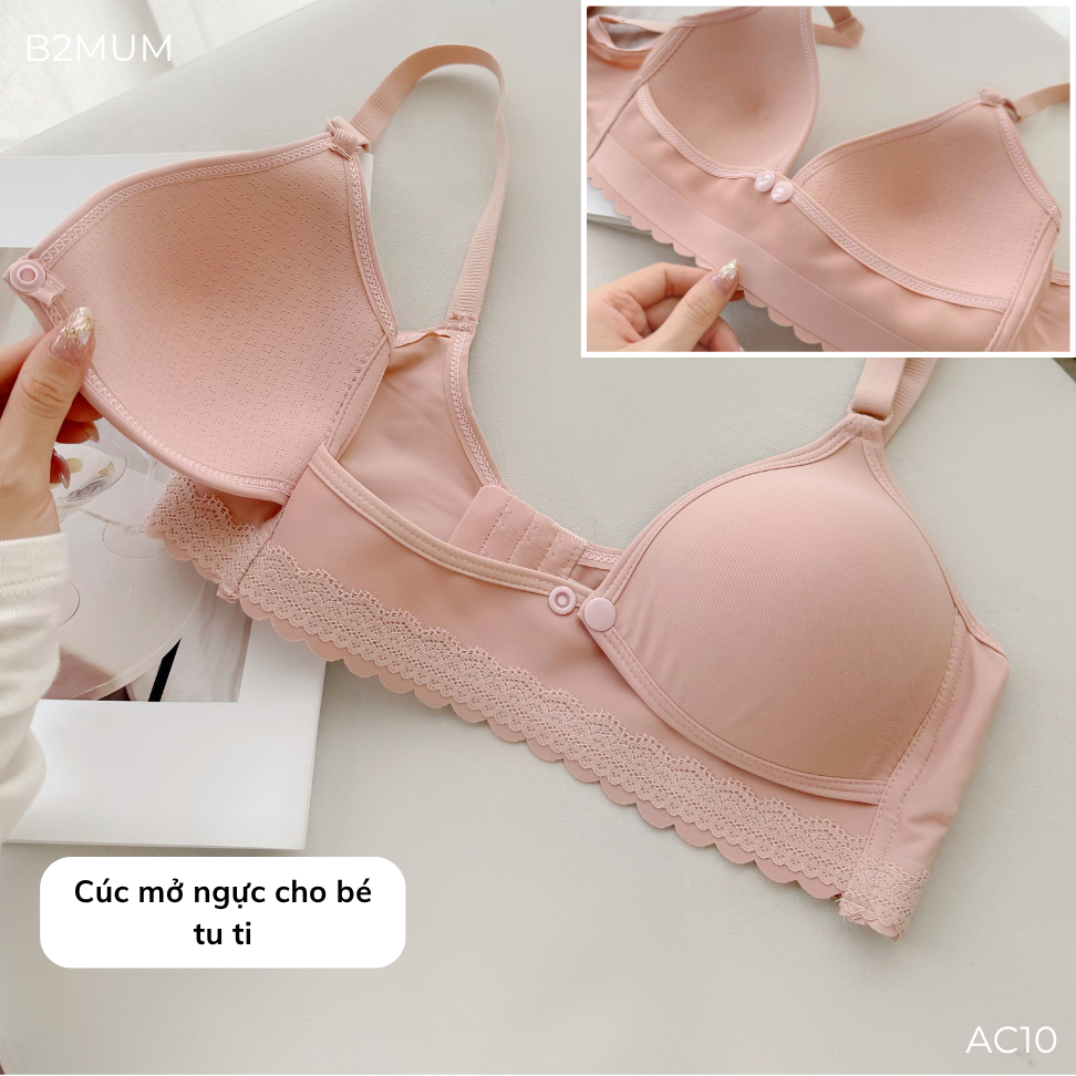 Áo Lót Bầu Mở Cúc Trước Cho Con Ti – Áo Ngực Bầu & Sau Sinh Không Gọng - Co Giãn Mềm Mại, Tặng Móc Nối AC10 B2MUM