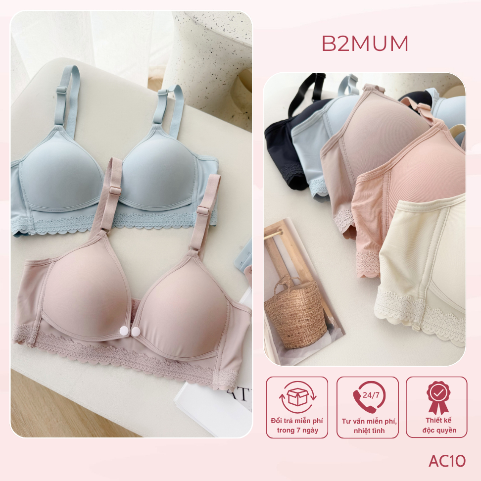 Áo Lót Bầu Mở Cúc Trước Cho Con Ti – Áo Ngực Bầu & Sau Sinh Không Gọng - Co Giãn Mềm Mại, Tặng Móc Nối AC10 B2MUM