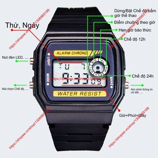 Đồng Hồ Điện Tử F94 Pin Lâu 7 Năm, Chống Nước Tuyệt Đối, Chuông To Đèn Sáng, Made In Thailand,