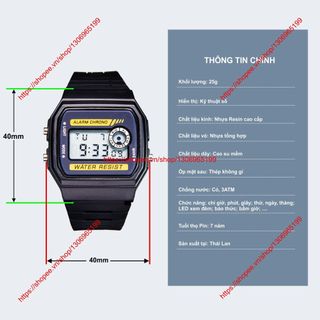 Đồng Hồ Điện Tử F94 Pin Lâu 7 Năm, Chống Nước Tuyệt Đối, Chuông To Đèn Sáng, Made In Thailand,