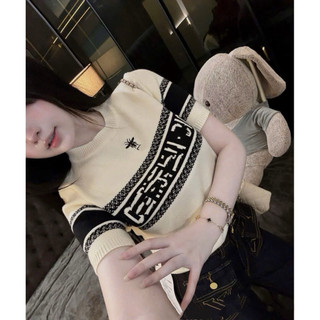 LT - Áo len cổ tròn hình ong thêu chữ ngang ngực, len cotton knit mềm hoạ tiết sang trọng free size 1623