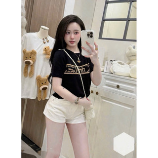 LT - Áo len nữ chữ ngang ngực khuy vai, cổ tròn, len cộc tay cotton knit free size 1624