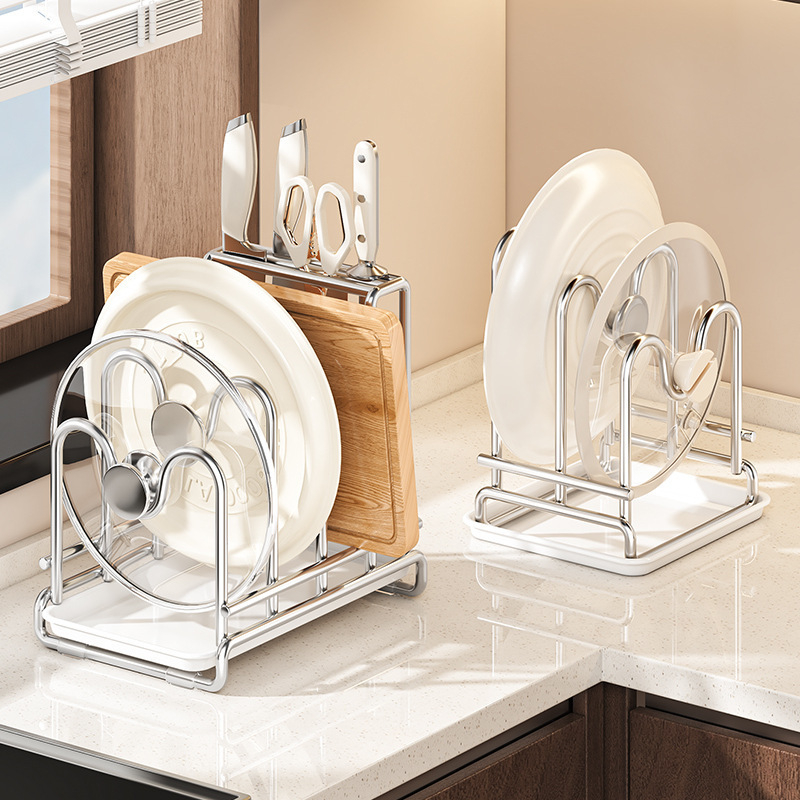 Kệ Để Dao Thớt Nắp Nồi 3 Ngăn, Giá Để Dao Thớt Cao Cấp Chống Gỉ, Thiết Kế Gọn Gàng Cho Nhà Bếp