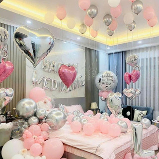 Combo Các Set Bóng Nhũ, Bóng Lồng Kim Tuyến Trang Trí Phòng Cưới Tân Hôn Đầy Đủ, Lãng Mạn