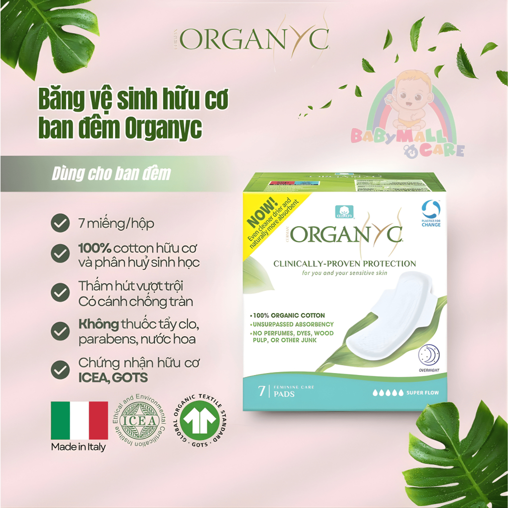Băng Vệ Sinh Hữu Cơ Organyc Cotton Thấm Hút Tốt, Mềm Mại, Dễ Chịu Cho Da Nhạy Cảm | Babymall & Care