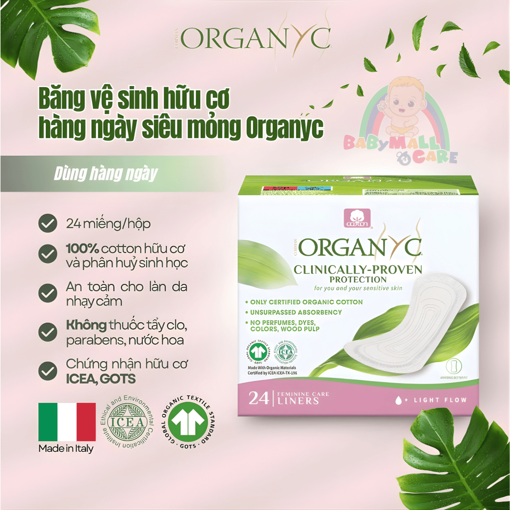 Băng Vệ Sinh Hữu Cơ Organyc Cotton Thấm Hút Tốt, Mềm Mại, Dễ Chịu Cho Da Nhạy Cảm | Babymall & Care
