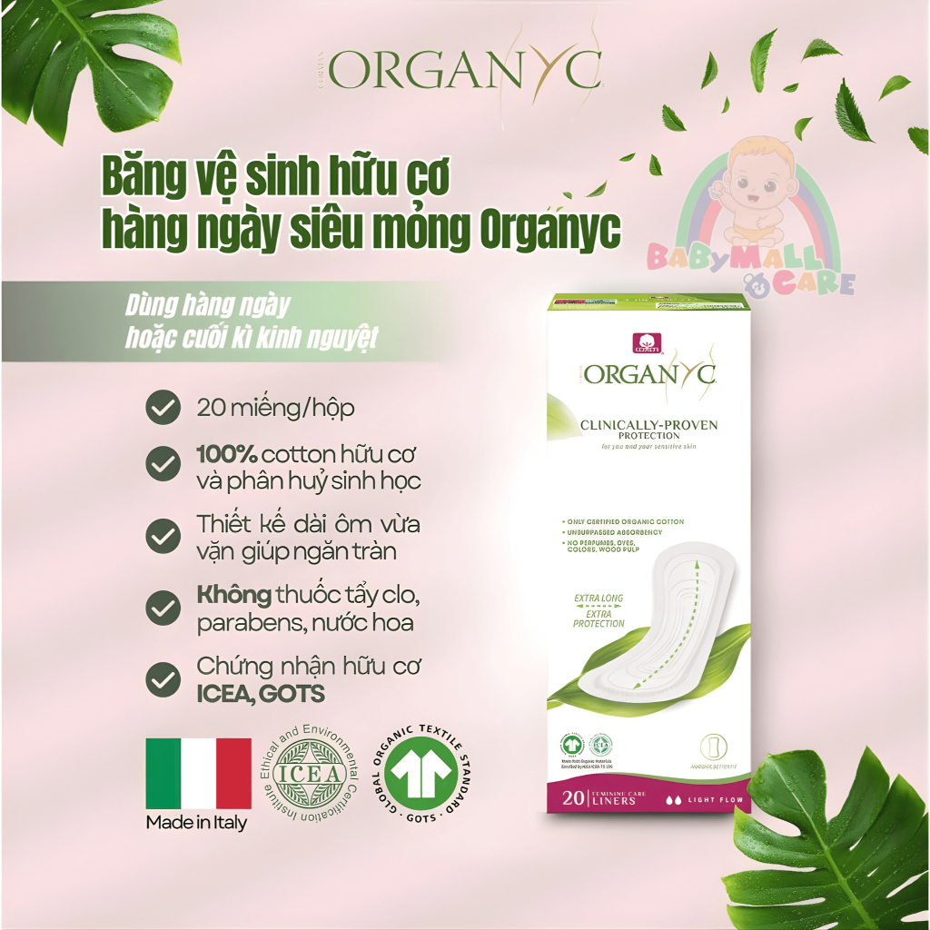Băng Vệ Sinh Hữu Cơ Organyc Cotton Thấm Hút Tốt, Mềm Mại, Dễ Chịu Cho Da Nhạy Cảm | Babymall & Care