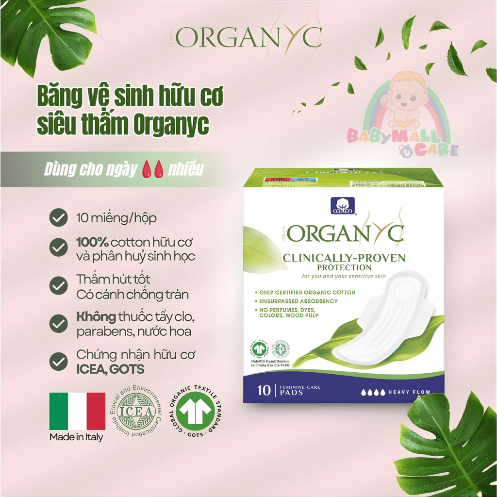 Băng Vệ Sinh Hữu Cơ Organyc Cotton Thấm Hút Tốt, Mềm Mại, Dễ Chịu Cho Da Nhạy Cảm | Babymall & Care