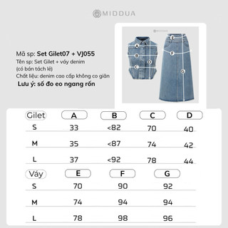 MIDDUA - SET váy DENIM GỒM VJ055 và GIlet07 bán tách lẻ món