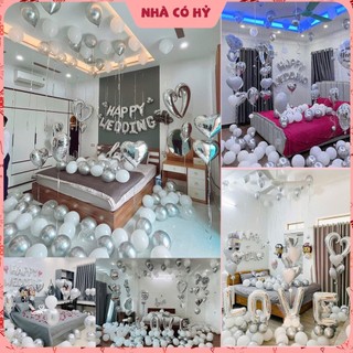 Set Bóng Bay Màu Bạc Hottrend Trang Trí Phòng Cưới Tân Hôn Lãng Mạn Tặng Đồ Bơm Băng Dính