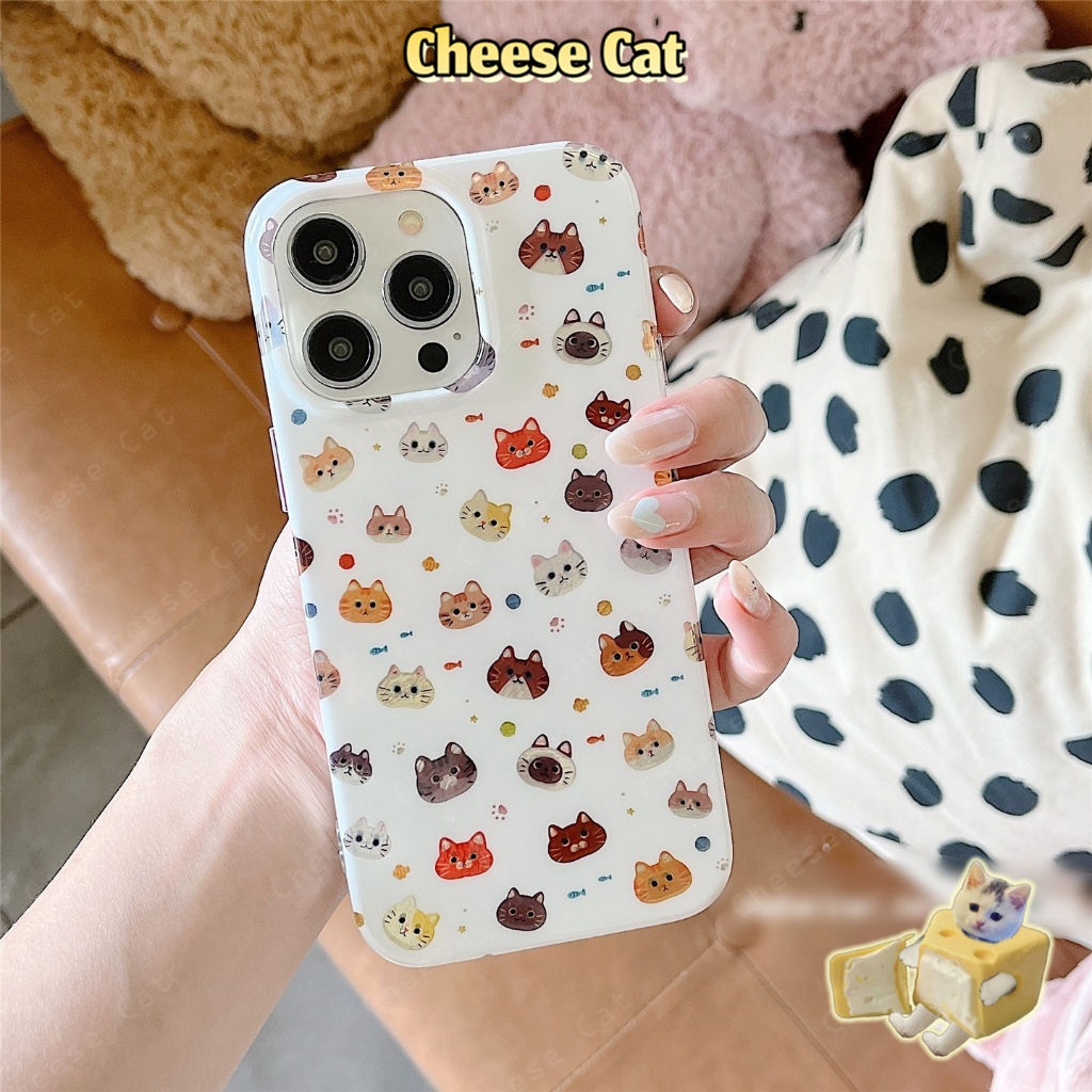 Ốp điện thoại lấp lánh hình mèo dễ thương toàn màn hình cho iPhone 11 12 13 14 15 16 17 Pro Max 7 Plus Xs Max XR