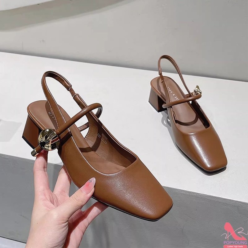 [PY] Giày Mary Jane quai ngang hở gót đế vuông gót bản thoải mái cho nữ công sở trẻ