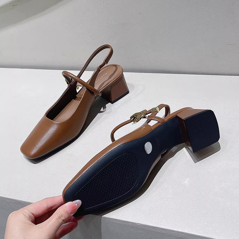[PY] Giày Mary Jane quai ngang hở gót đế vuông gót bản thoải mái cho nữ công sở trẻ