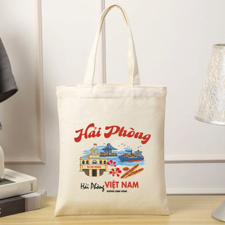 Túi tote, Túi vải bố canvas cotton Du lịch Hải Phòng đeo vai đi học đi chơi thời trang đựng vừa A4 - tot2218