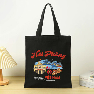 Túi tote, Túi vải bố canvas cotton Du lịch Hải Phòng đeo vai đi học đi chơi thời trang đựng vừa A4 - tot2218
