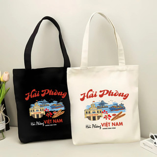 Túi tote, Túi vải bố canvas cotton Du lịch Hải Phòng đeo vai đi học đi chơi thời trang đựng vừa A4 - tot2218