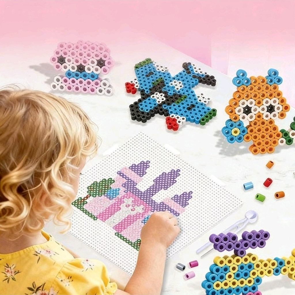 Bộ dụng cụ đầy đủ Hạt Perler 24 màu, 8400+ chiếc, Đồ chơi ủi nhiệt ghép hình pixel thủ công, Quà tặng thủ công cho trẻ