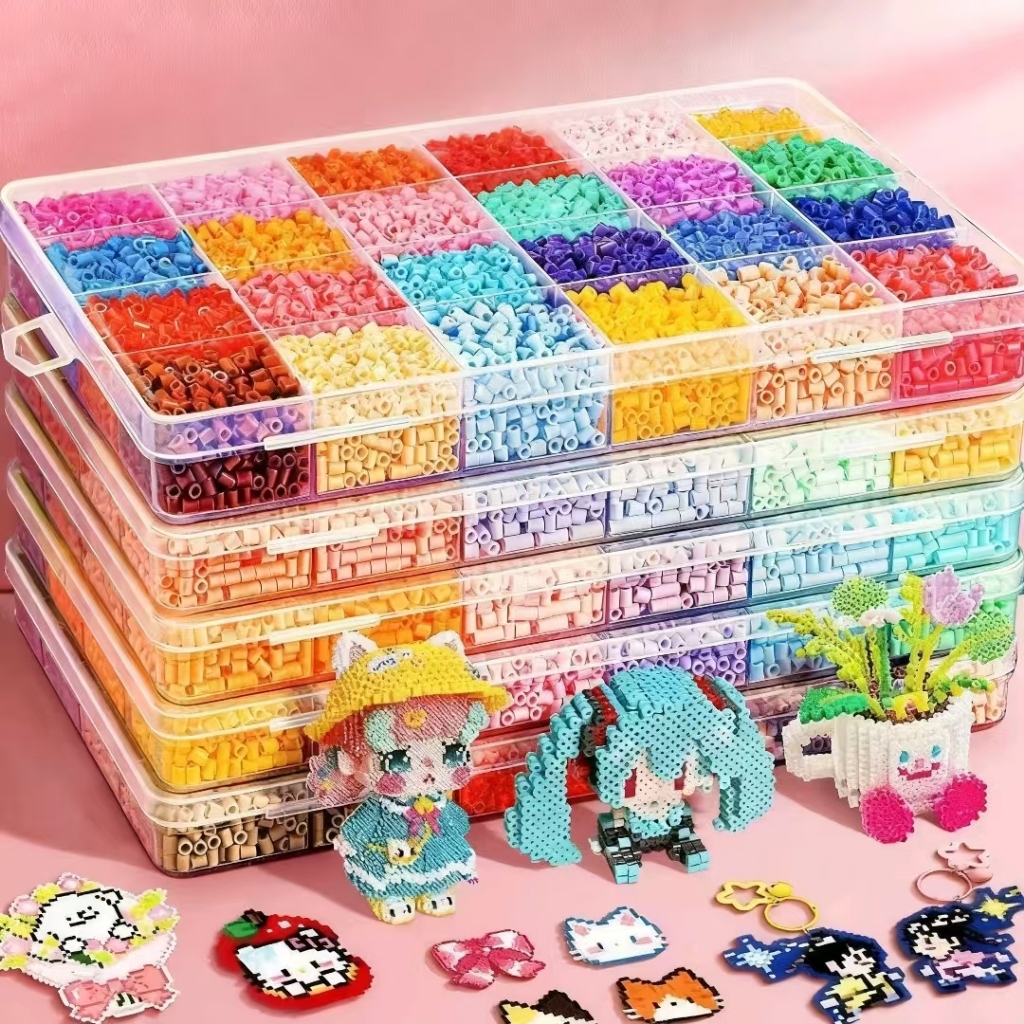 Bộ dụng cụ đầy đủ Hạt Perler 24 màu, 8400+ chiếc, Đồ chơi ủi nhiệt ghép hình pixel thủ công, Quà tặng thủ công cho trẻ