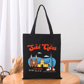Túi tote, Túi vải bố canvas cotton Du lịch Sài Gòn đeo vai đi học đi chơi thời trang đựng vừa A4 - tot2229