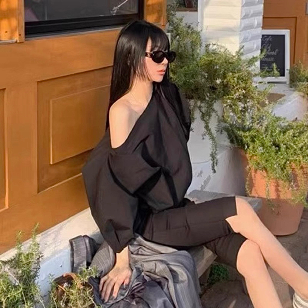 𝗛𝗮𝗻 - Áo Linen lệch vai