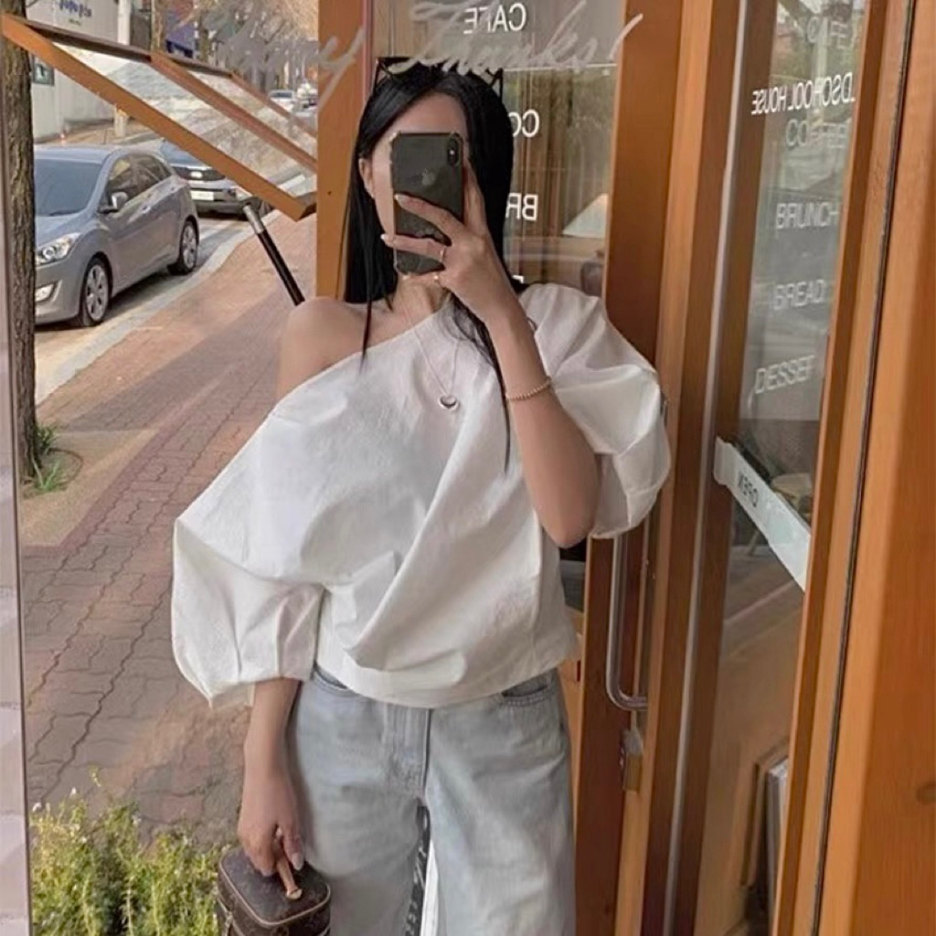 𝗛𝗮𝗻 - Áo Linen lệch vai
