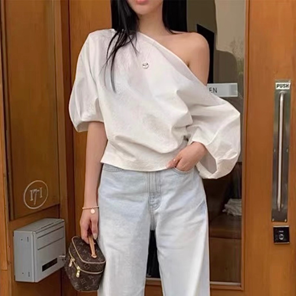 𝗛𝗮𝗻 - Áo Linen lệch vai