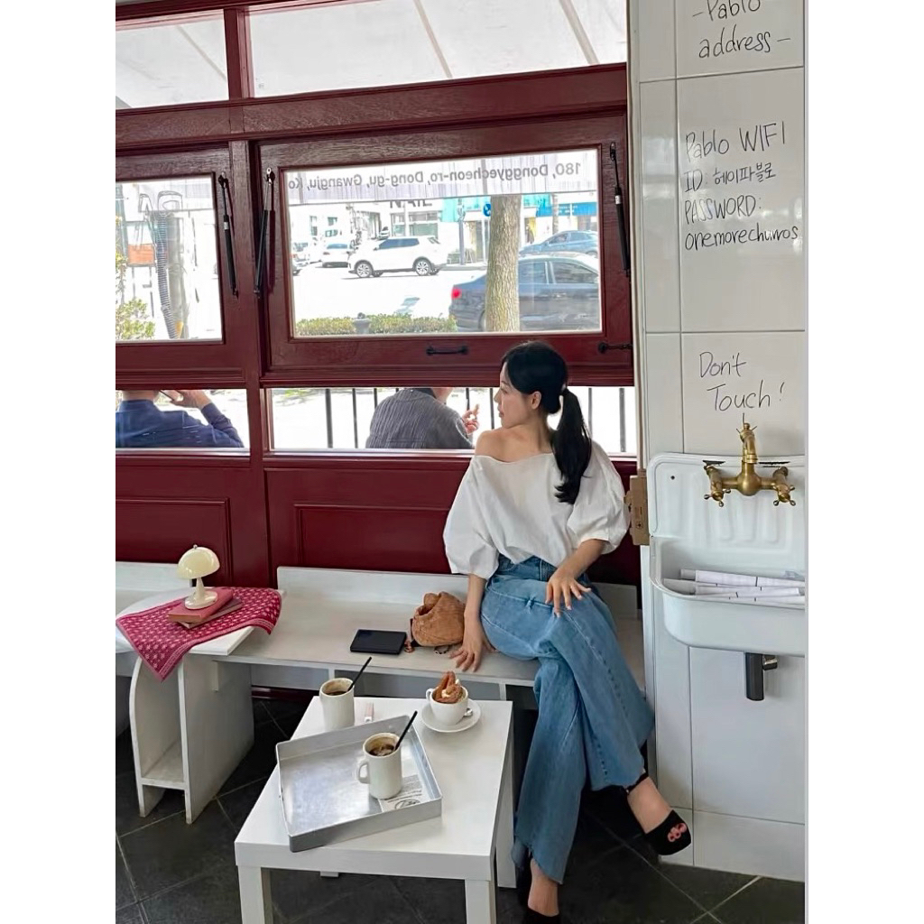 𝗛𝗮𝗻 - Áo Linen lệch vai