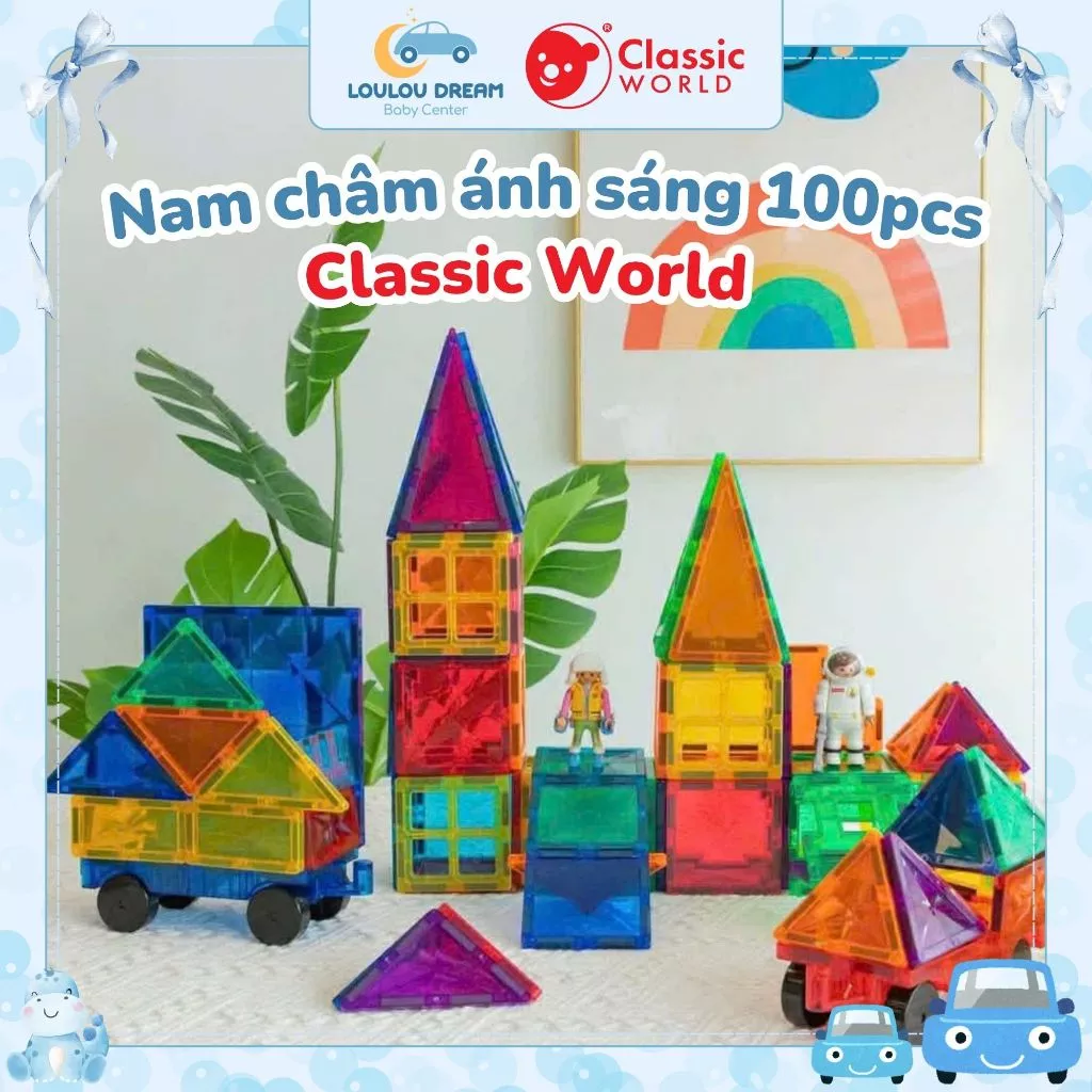 Đồ chơi Nam Châm Ánh Sáng Classic World (100 chi tiết) [Tặng 1 vòng chống muỗi cho bé]