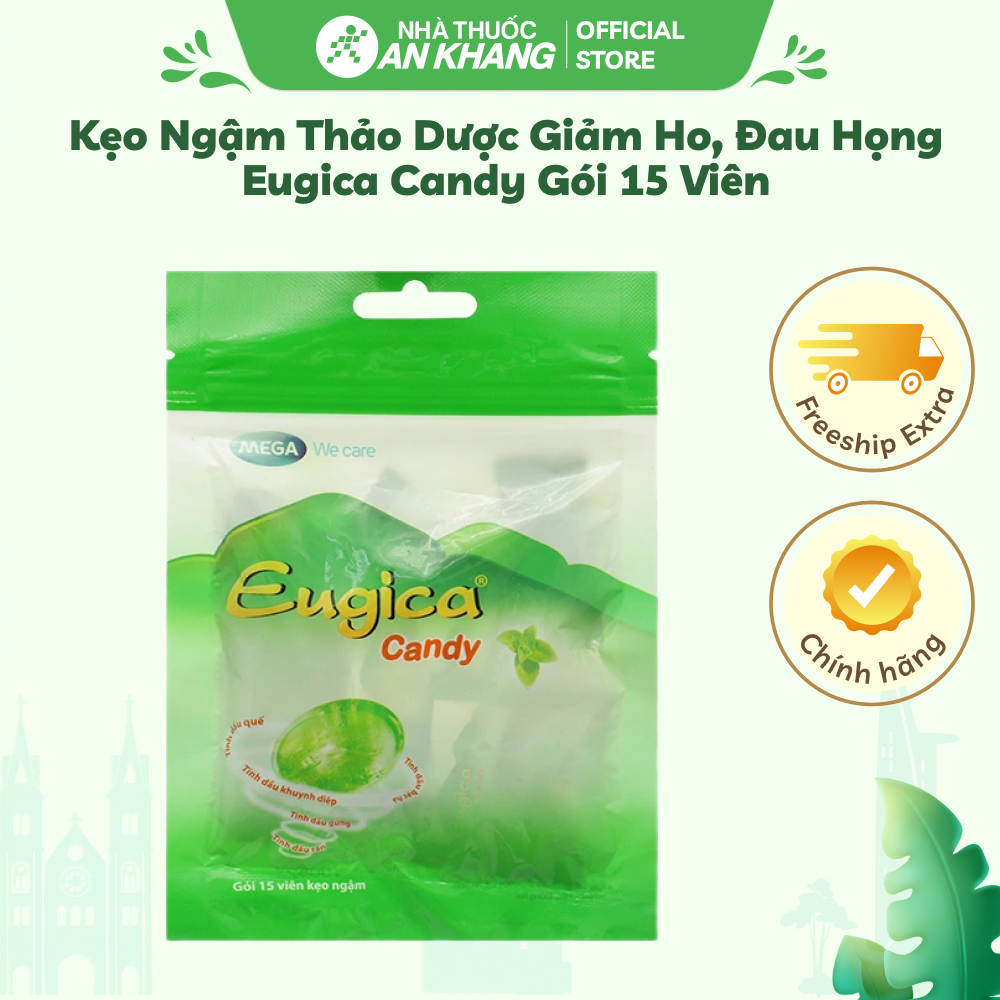 Kẹo ngậm thảo dược Eugica (Gói 15 viên) giúp giảm ho và đau rát họng