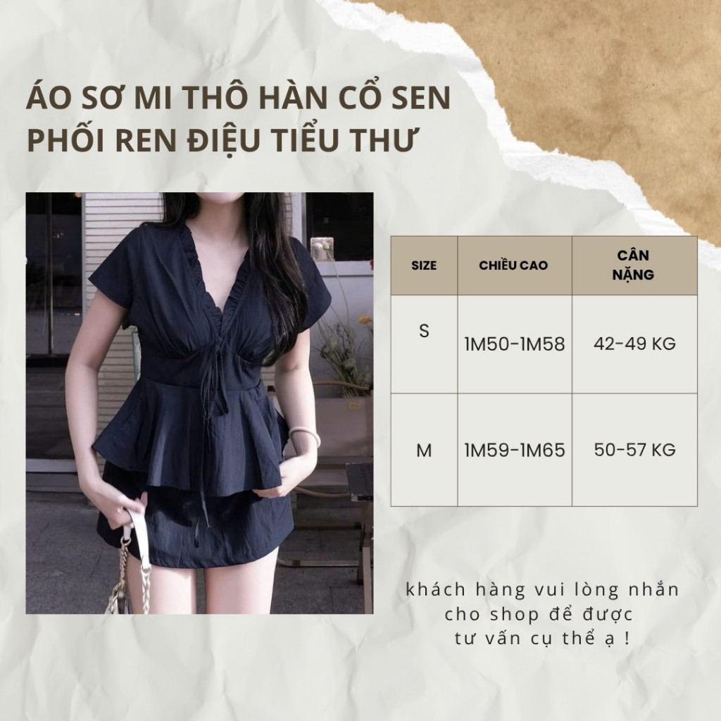 Set áo kiểu cổ tim phối ren nhún bèo + chân váy dáng A chất thô cotton - ST Design - 61