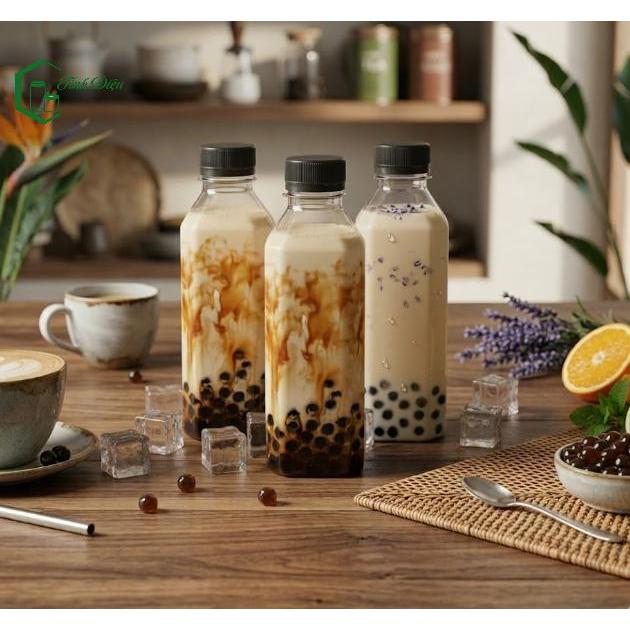 [Sỉ Tận Xưởng] Set 25 Chai Nhựa PET Vuông Trong Dày 280-320ml Nắp Vặn Đựng Trà Thái Trà Sữa Nước Ép