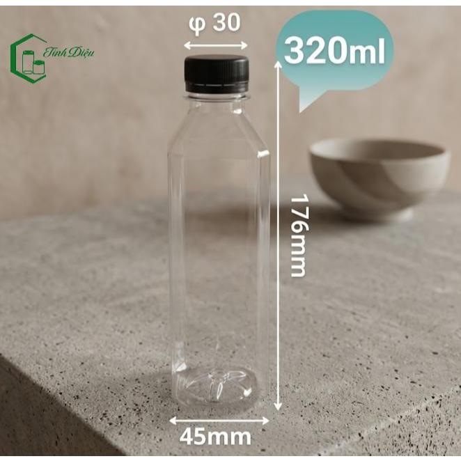 [Sỉ Tận Xưởng] Set 25 Chai Nhựa PET Vuông Trong Dày 280-320ml Nắp Vặn Đựng Trà Thái Trà Sữa Nước Ép
