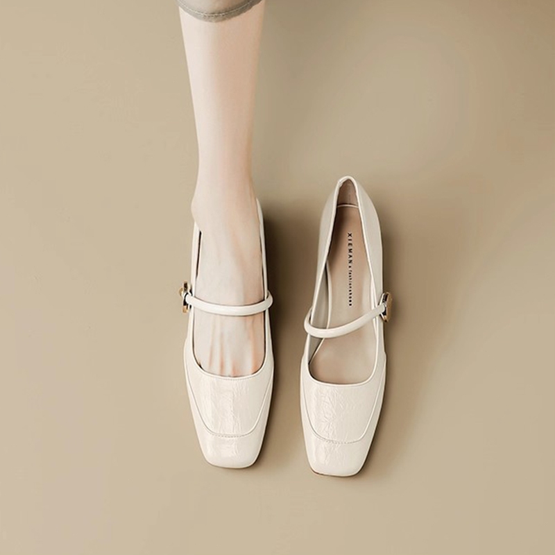 [PY] Giày cao gót nữ Mary Jane sandal quai mũi vuông gót bản 5cm thoải mái đi làm cả ngày da PU chính hãng