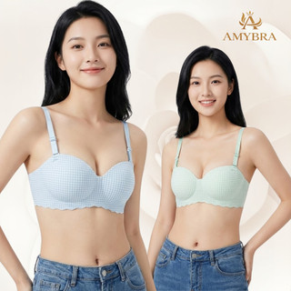 Combo 3 Áo Ngực Su Kẻ Caro Mút Vừa Thông Hơi - Set 3 Áo Lót Nữ Không Gọng Cup Ngang AMYBRA A923