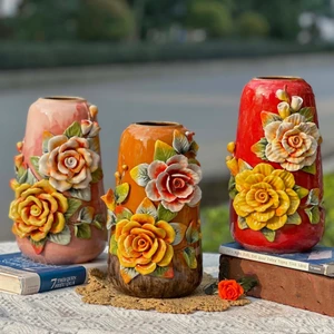 Bình Hoa Gốm Sứ Bát Tràng Dáng Vò Nơm Cao Đắp Nổi - Lọ Cắm Hoa Decor Trang Trí Phòng Khách