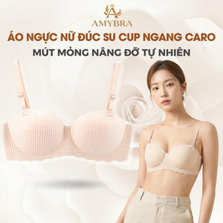 [ MẪU MỚI ] Áo Ngực Nữ Đúc Su Kẻ Caro Mềm Mại, Áo Lót Nữ Cúp Ngang Không Gọng AMYBRA A923