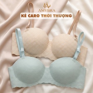 Combo 3 Áo Ngực Su Kẻ Caro Mút Vừa Thông Hơi - Set 3 Áo Lót Nữ Không Gọng Cup Ngang AMYBRA A923