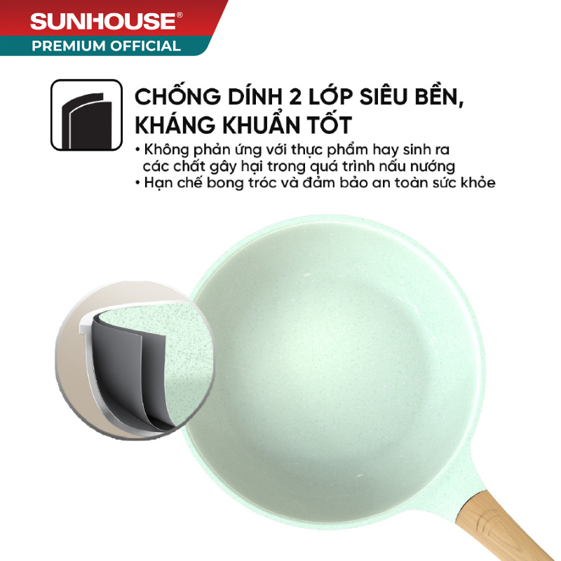 Chảo phủ sứ an toàn đáy từ SUNHOUSE HEALTHY SBDS20MT - 24MT - 26MT - 28MT