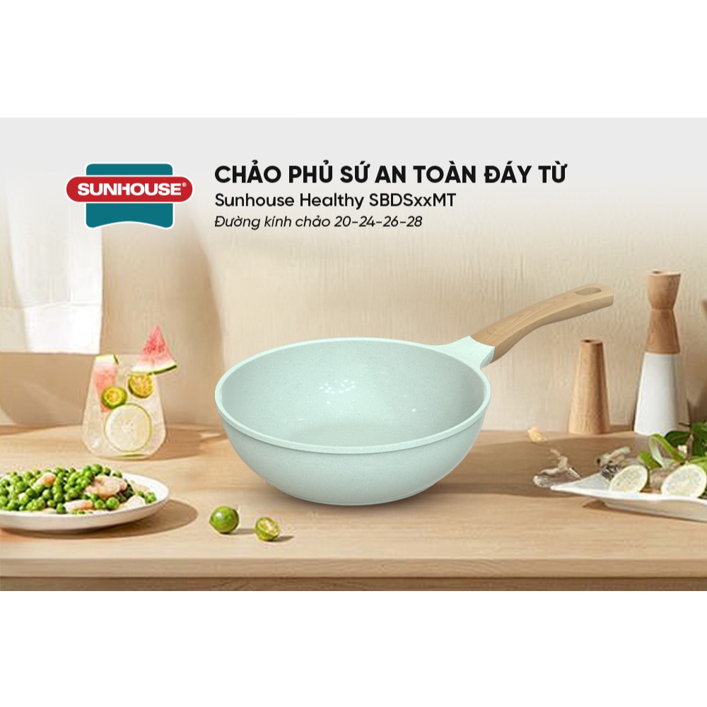 Chảo phủ sứ an toàn đáy từ SUNHOUSE HEALTHY SBDS20MT - 24MT - 26MT - 28MT